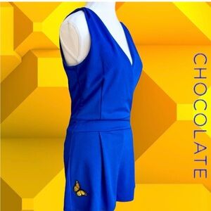 Chocolate blue romper with butterfly 🦋 detail